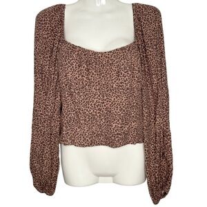 Kirious Los Angeles Animal Print Smocked Crop Top Sz L